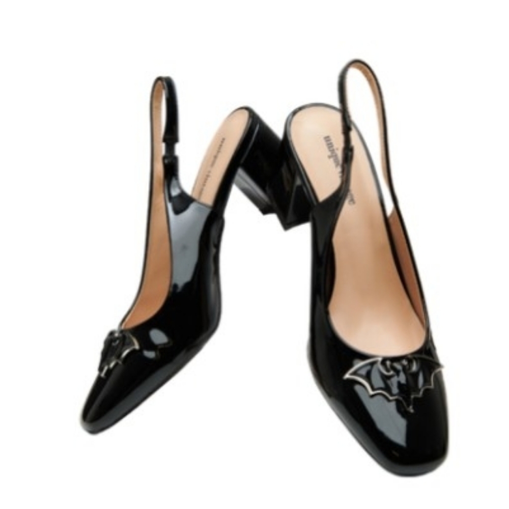 Unique Vintage Black Bat Slingback Heels
